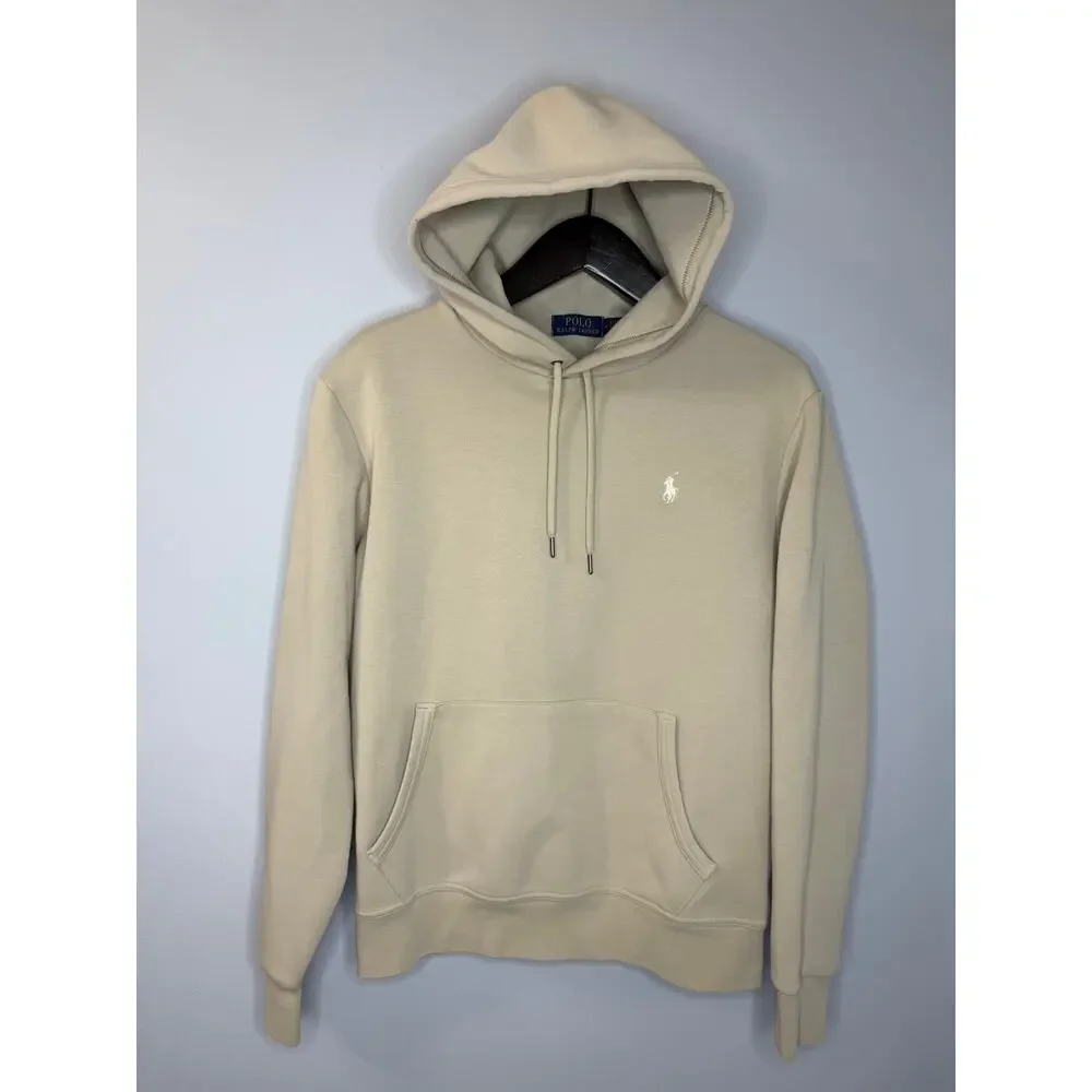 Polo Ralph Lauren Double Knit Hoodie Sweatshirt Pony Logo Cream Beige Sz M